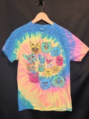 Vintage Tie-Dye Cat Head Graphic Tee - Multicolor From SPENCERS